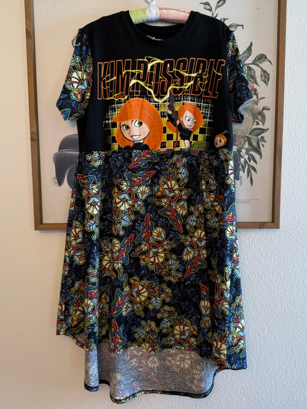 Upcycled Handmade by Me Kim Possible Graphic Dress with Floral Skirt
